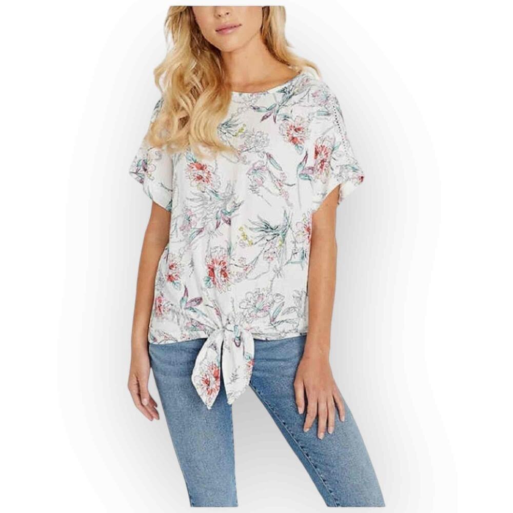 NWT Buffalo David Bitton White Floral Lace Tie Front Top Viscose Womens Size S